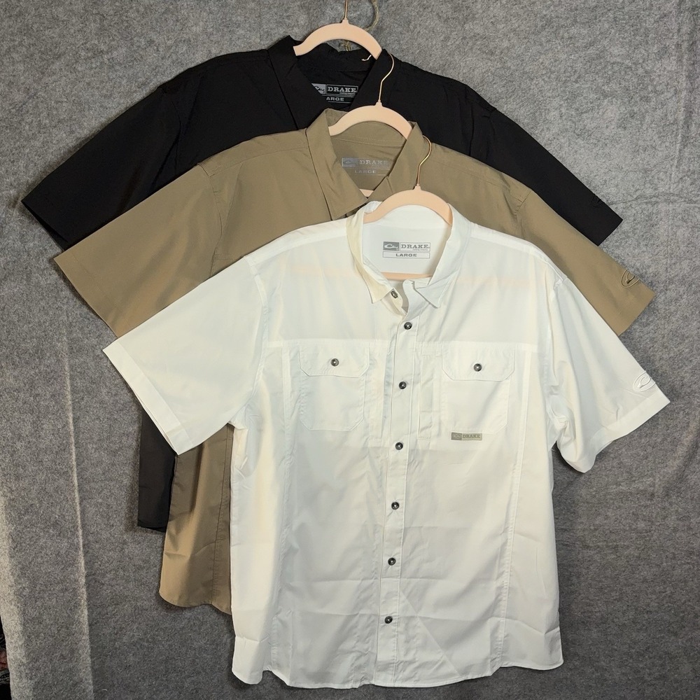 Drake Waterfowl Systems Fishing Shirt Sz L Black Brown White Vented BUNDLE OF 3